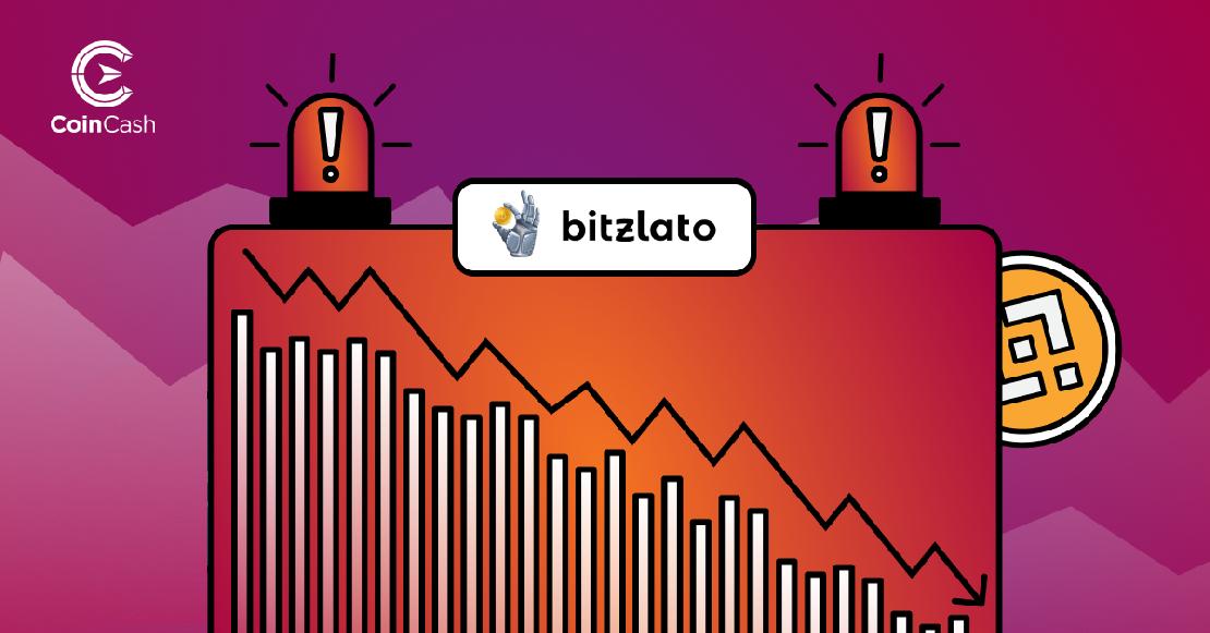 A Bitzlato logója szirénák között, a háttérben a Binance logójával